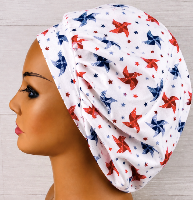 Patriotic July 4th Pinwheels Bouffant Scrub Cap | Handmade Surgical Hat for Nurses