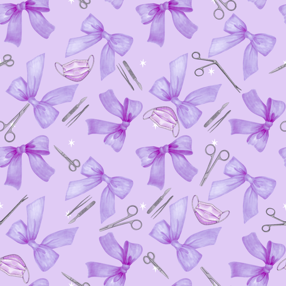 Purple Bows With Surgical Instruments High Bun Scrub Cap - Chic2Surgery