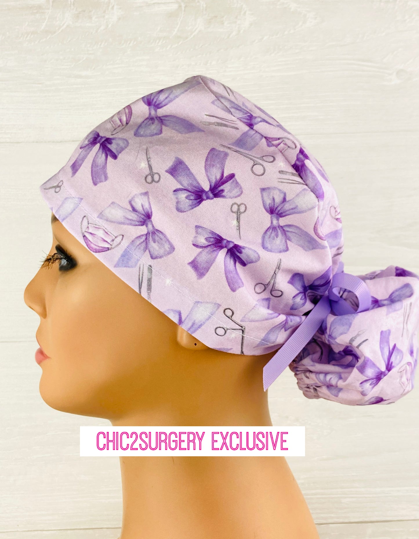 Surgical Bow Instruments Purple Ponytail Hat