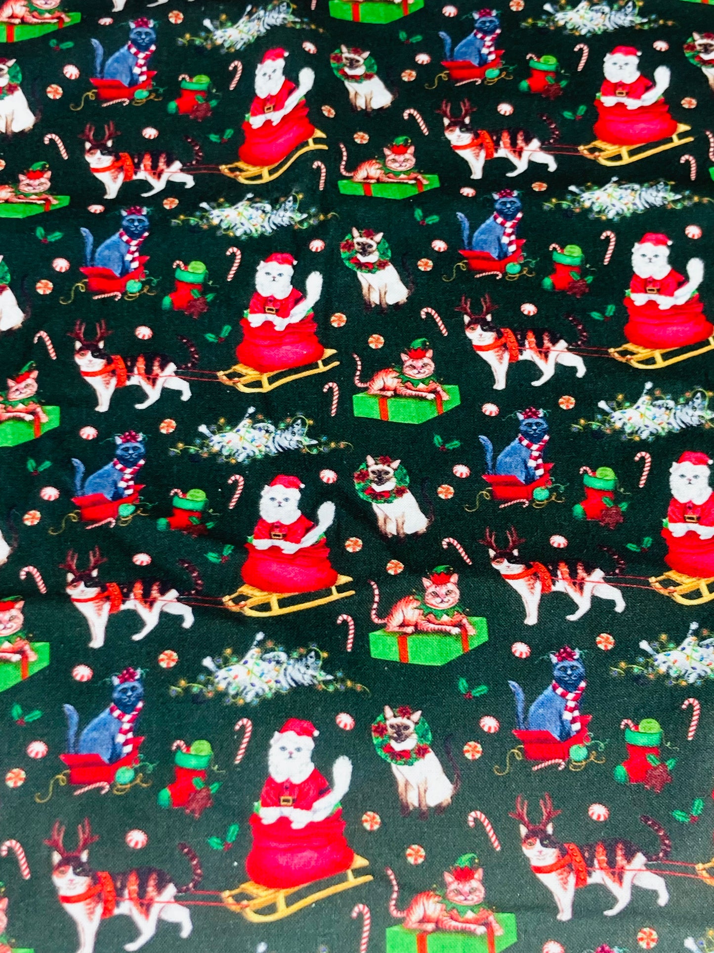 Christmas Santa Kitties Bouffant Scrub Cap | Handmade Surgical Hat for Nurses