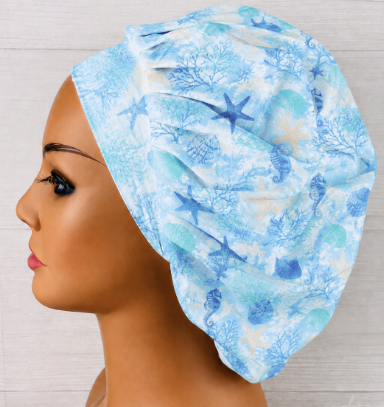 Sea Horses Bouffant Scrub Cap | Handmade Surgical Hat for Nurses