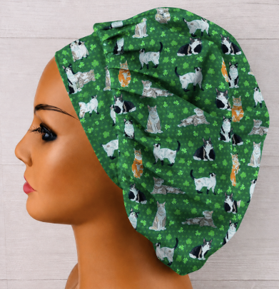 St. Patrick's Day Cats Bouffant Scrub Cap | Handmade Surgical Hat for Nurses