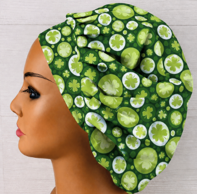 St. Patrick's Day  Clovers on Circles Bouffant Scrub Cap | Handmade Surgical Hat for Nurses