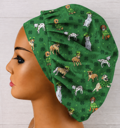 St. Patrick's Day Dogs  Bouffant Scrub Cap | Handmade Surgical Hat for Nurses