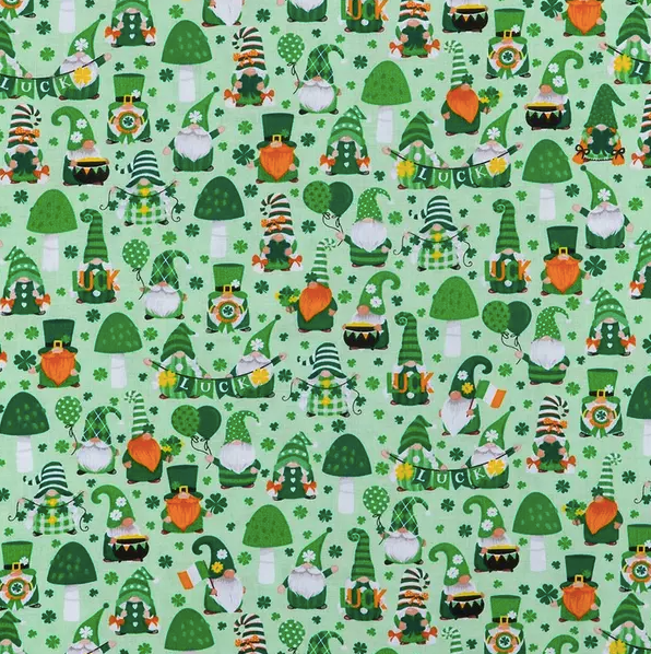 St. Patrick's Day Gnomes on Mint Bouffant Scrub Cap | Handmade Surgical Hat for Nurses