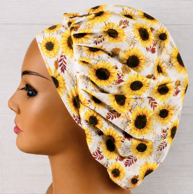 Sunflower Harvest Fall Bouffant Scrub Cap | Handmade Surgical Hat for Nurses