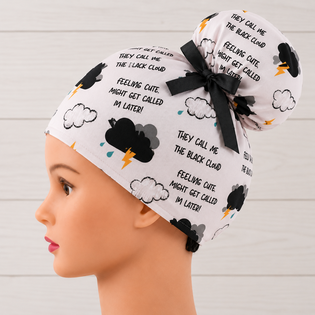They Call Me The Black Cloud High Bun Scrub Cap - Chic2Surgery