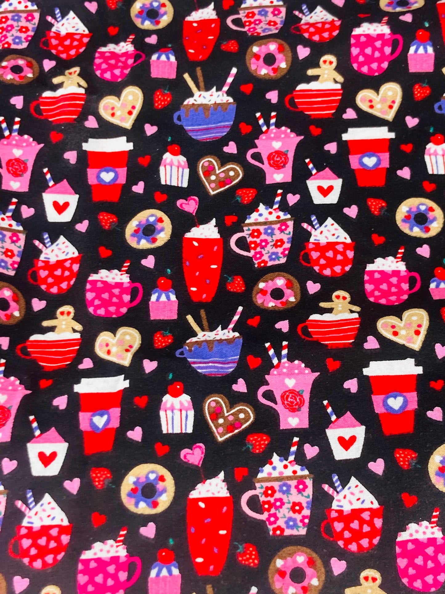Valentine's Coffee Cups Bouffant Scrub Cap | Handmade Surgical Hat for Nurses