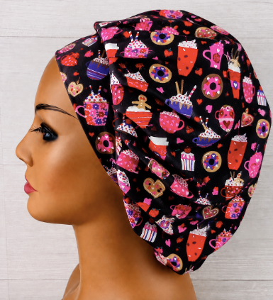 Valentine's Coffee Cups Bouffant Scrub Cap | Handmade Surgical Hat for Nurses