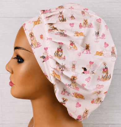 Valentine's Dogs Bouffant Scrub Cap | Handmade Surgical Hat for Nurses