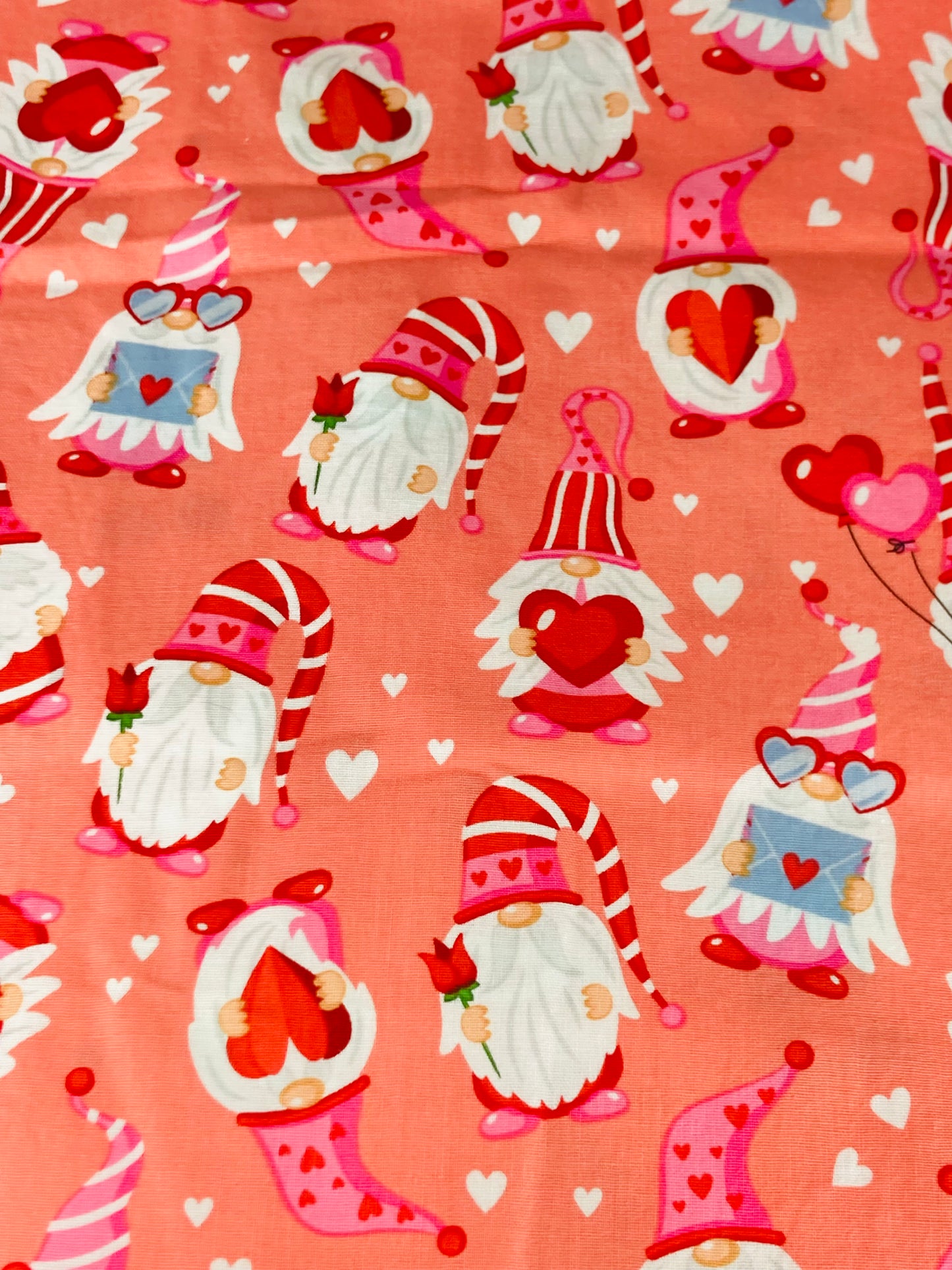 Valentine's Gnomes on Coral Bouffant Scrub Cap | Handmade Surgical Hat for Nurses