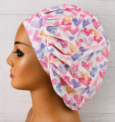 Valentine's Watercolor Hearts Bouffant Scrub Cap | Handmade Surgical Hat for Nurses