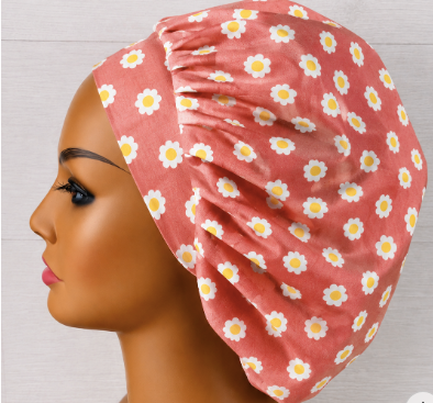 Coral Floral Bouffant Scrub Cap | Handmade Surgical Hat for Nurses
