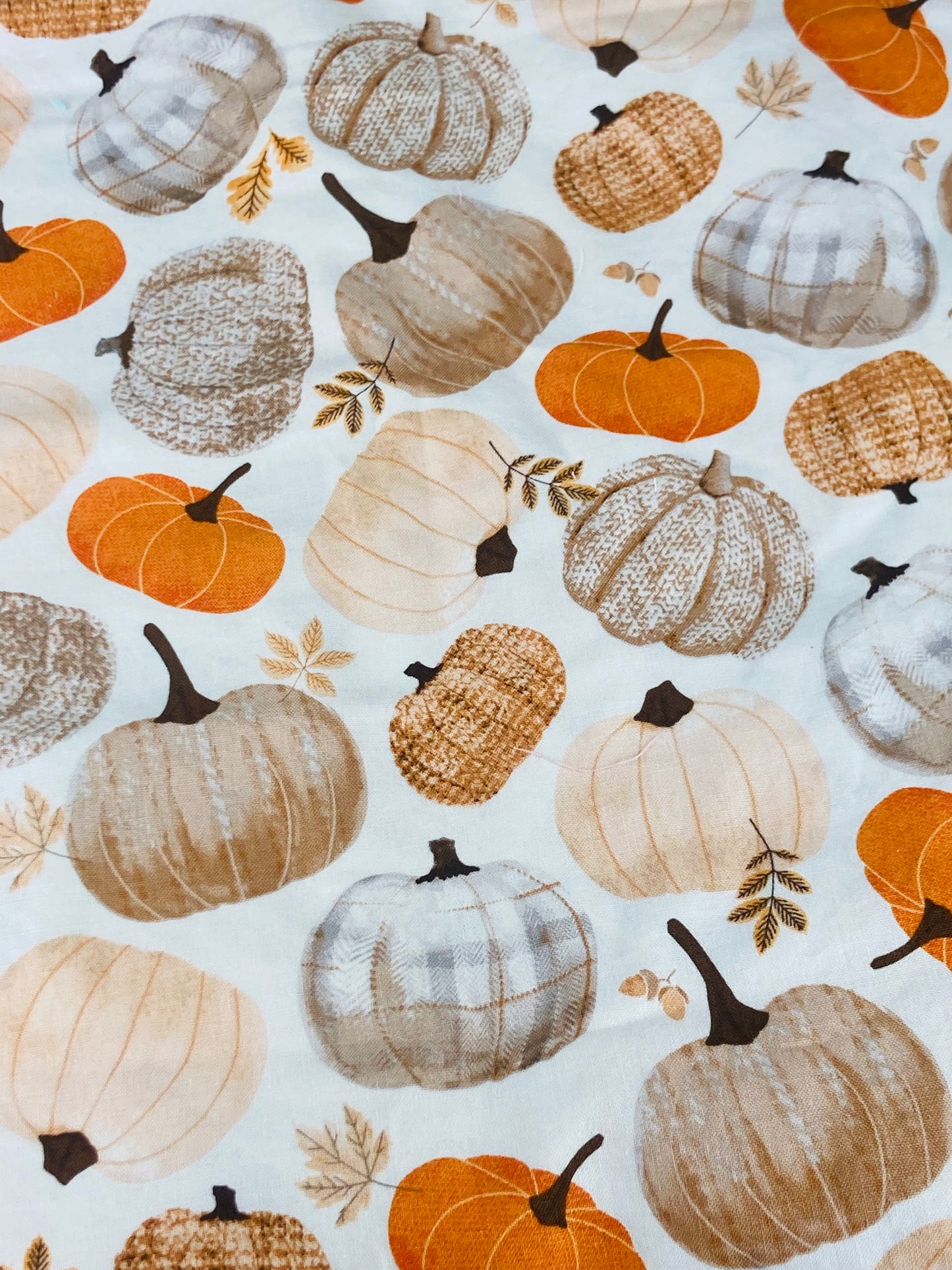 Plaid Pumpkins on White Fall Bouffant Scrub Cap | Handmade Surgical Hat for Nurses
