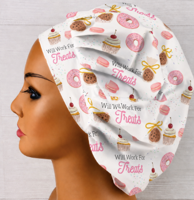 Will Work for Treats Bouffant Scrub Cap | Handmade Surgical Hat for Nurses