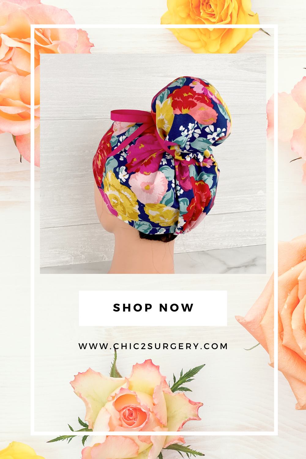 Bold Packed Floral Updo Scrub Cap