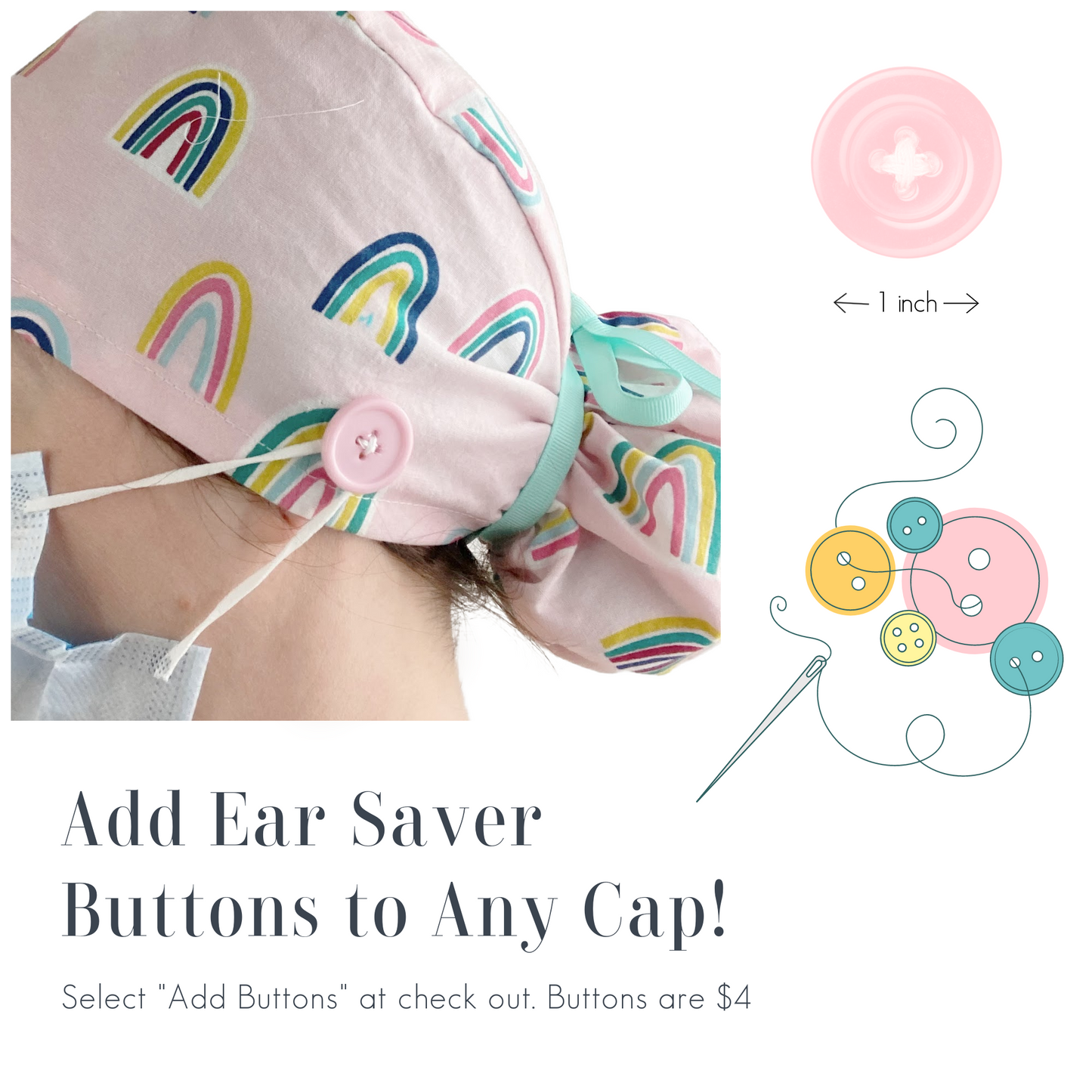 Candy Hearts on Pink Ponytail Scrub Hat