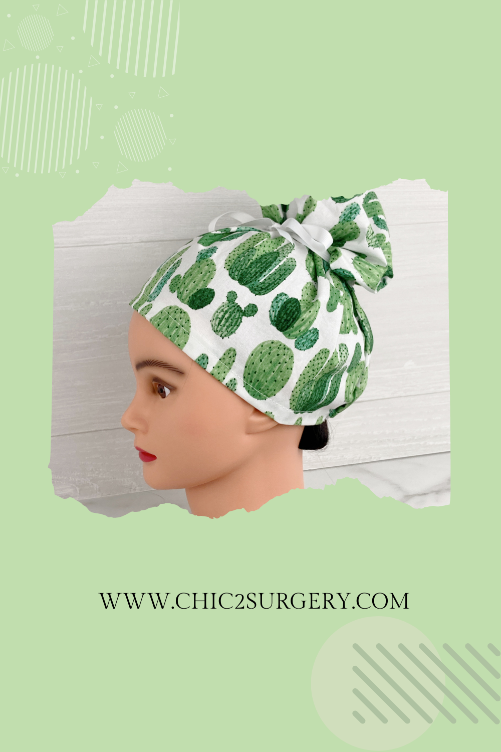 Cactus on White Updo Scrub Cap