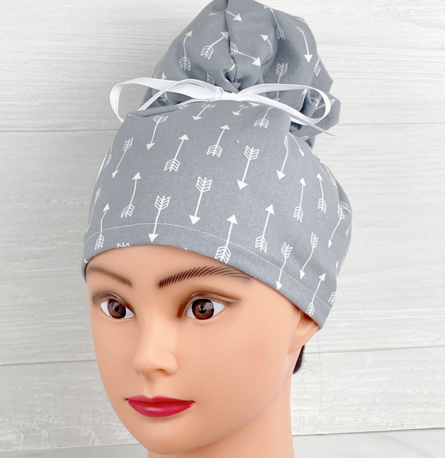 Arrows on Gray Updo Scrub Cap