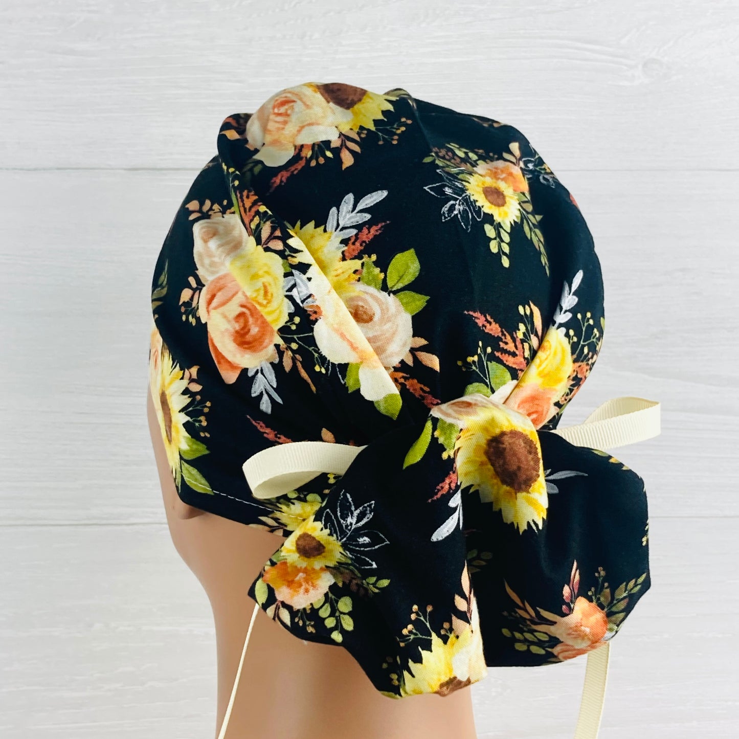 Black Fall Floral Ponytail Hat