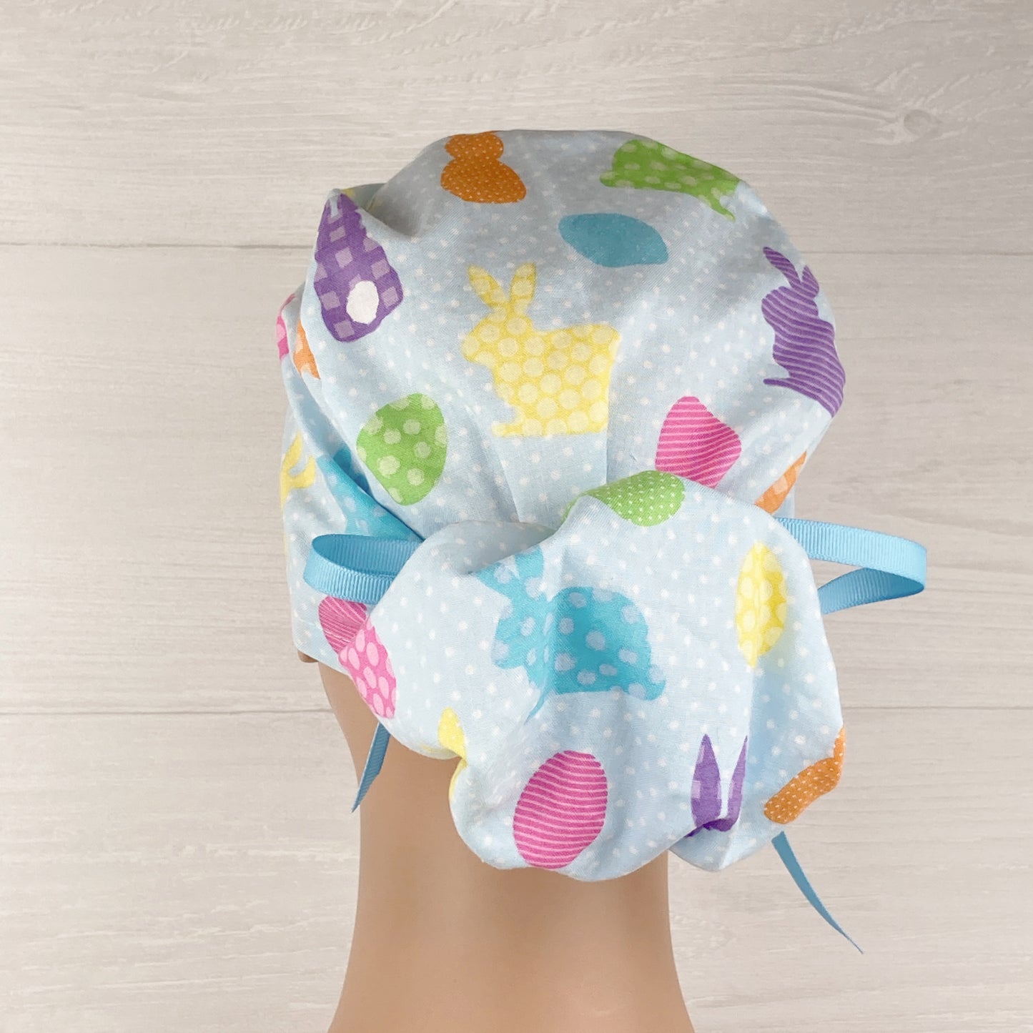 Easter Bunny Dots Ponytail Scrub Hat