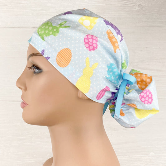 Easter Bunny Dots Ponytail Scrub Hat