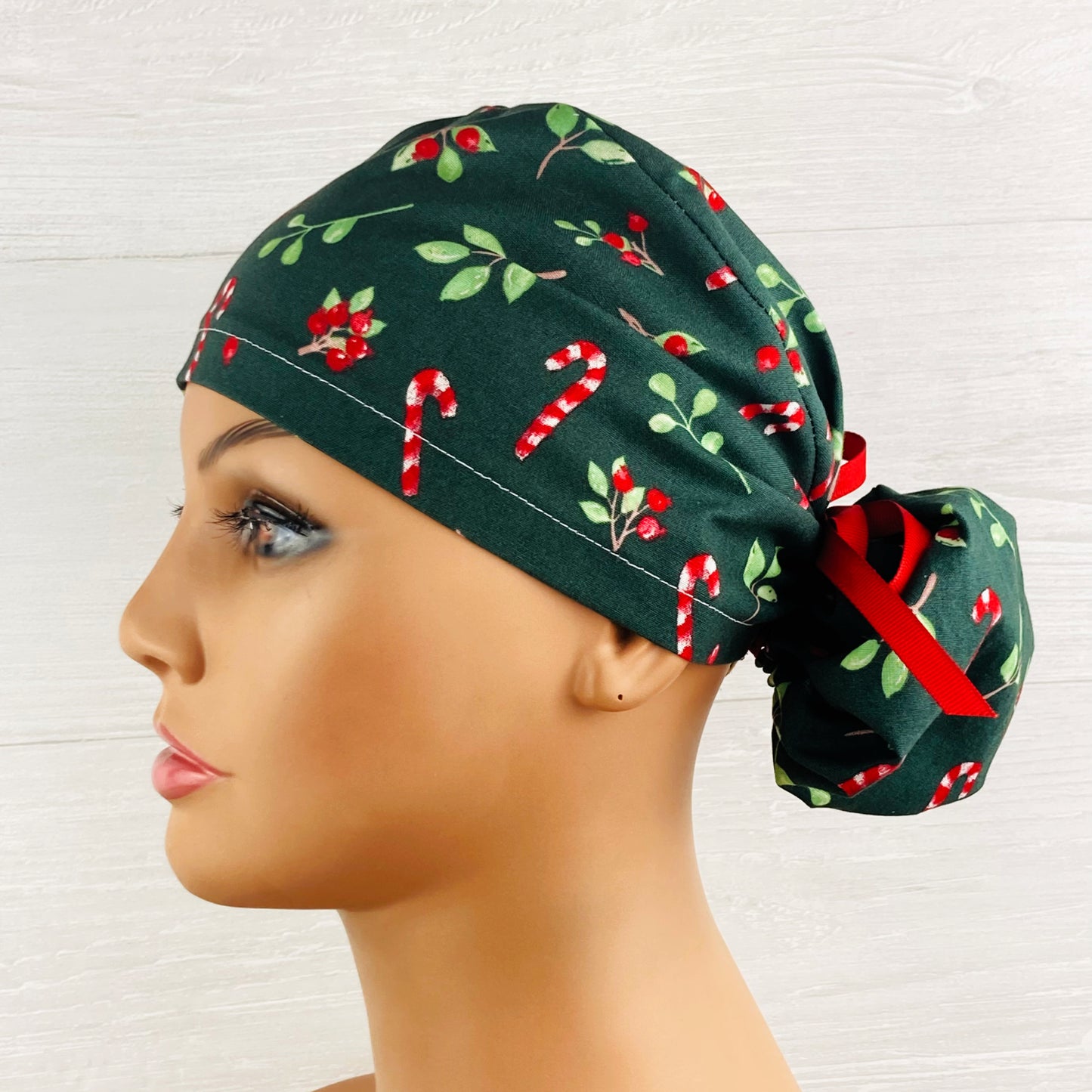 Candy Canes and Holly Ponytail Hat