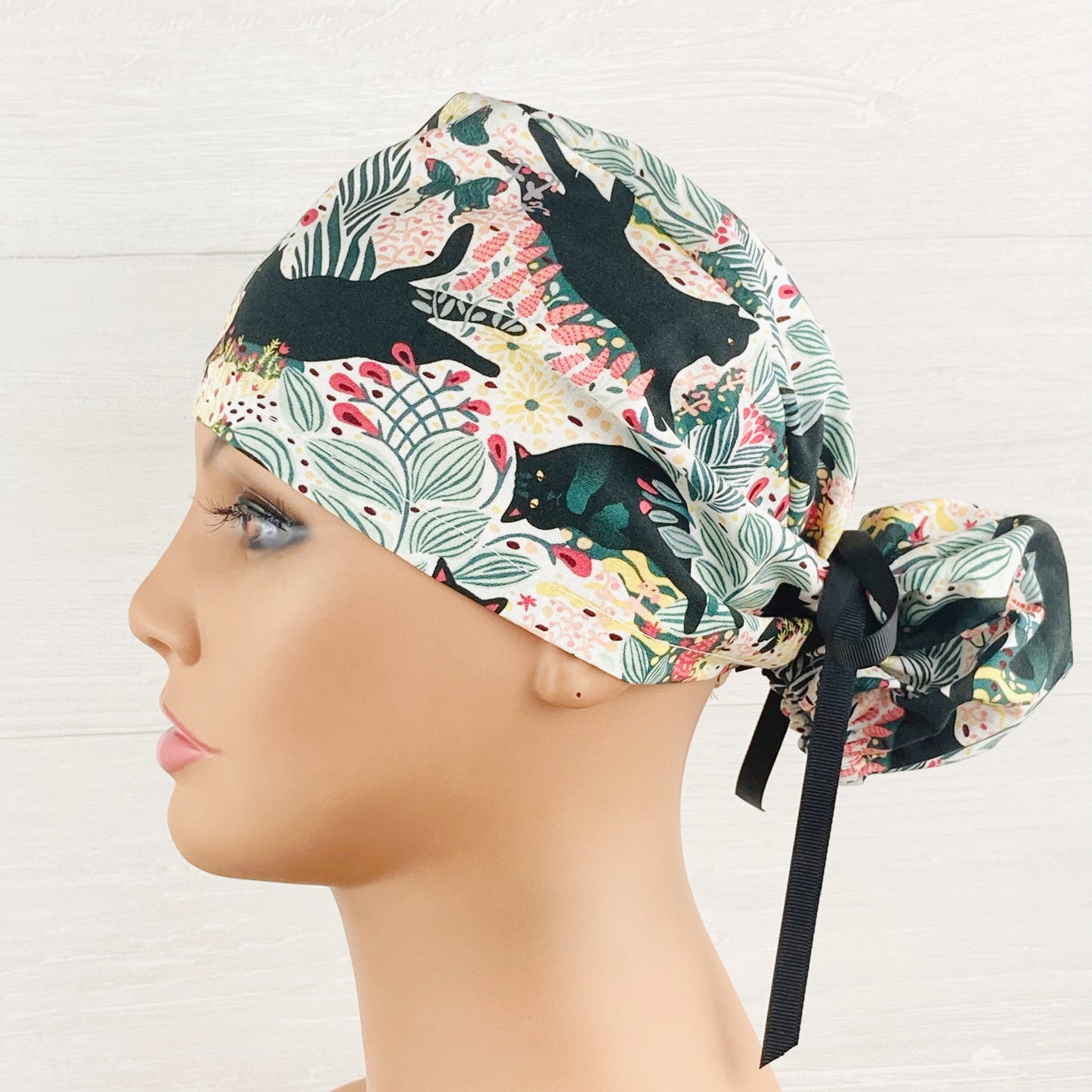 Cats and Plants Ponytail Scrub Hat