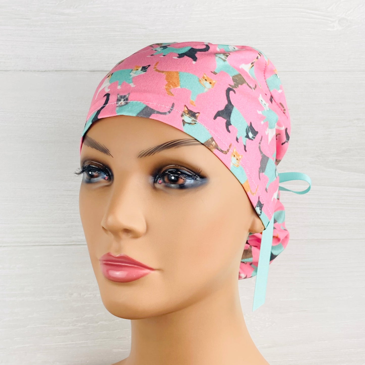 Cats in Scrubs Aqua Ponytail Scrub Hat