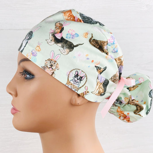 Easter Dogs Ponytail Scrub Hat