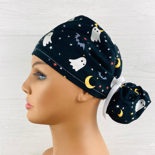 Ghosts and Bats Ponytail Scrub Hat