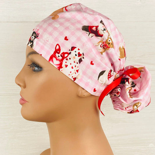 Gingham Valentines Day Dogs Ponytail Hat