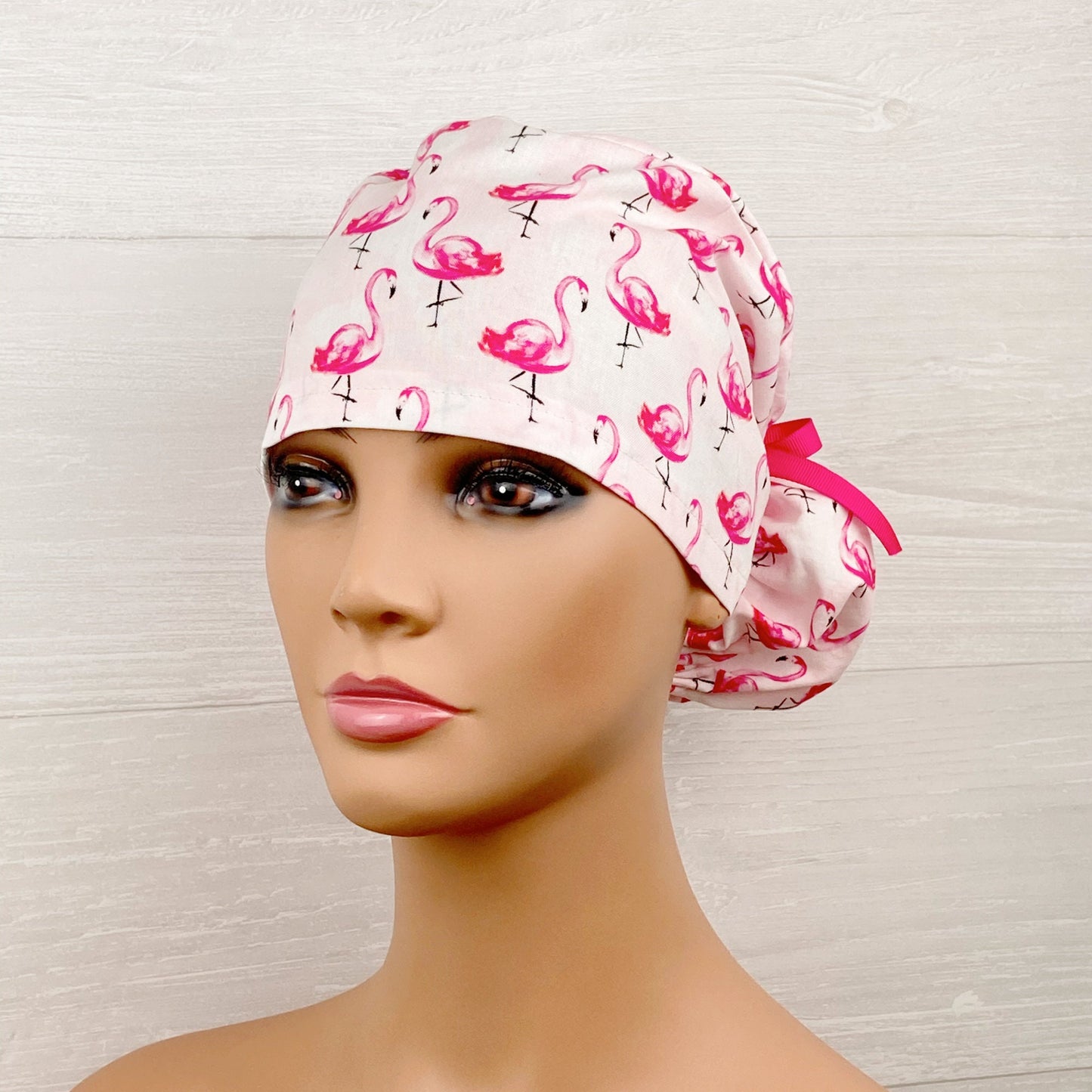 Watercolor Flamingos Ponytail Scrub Hat