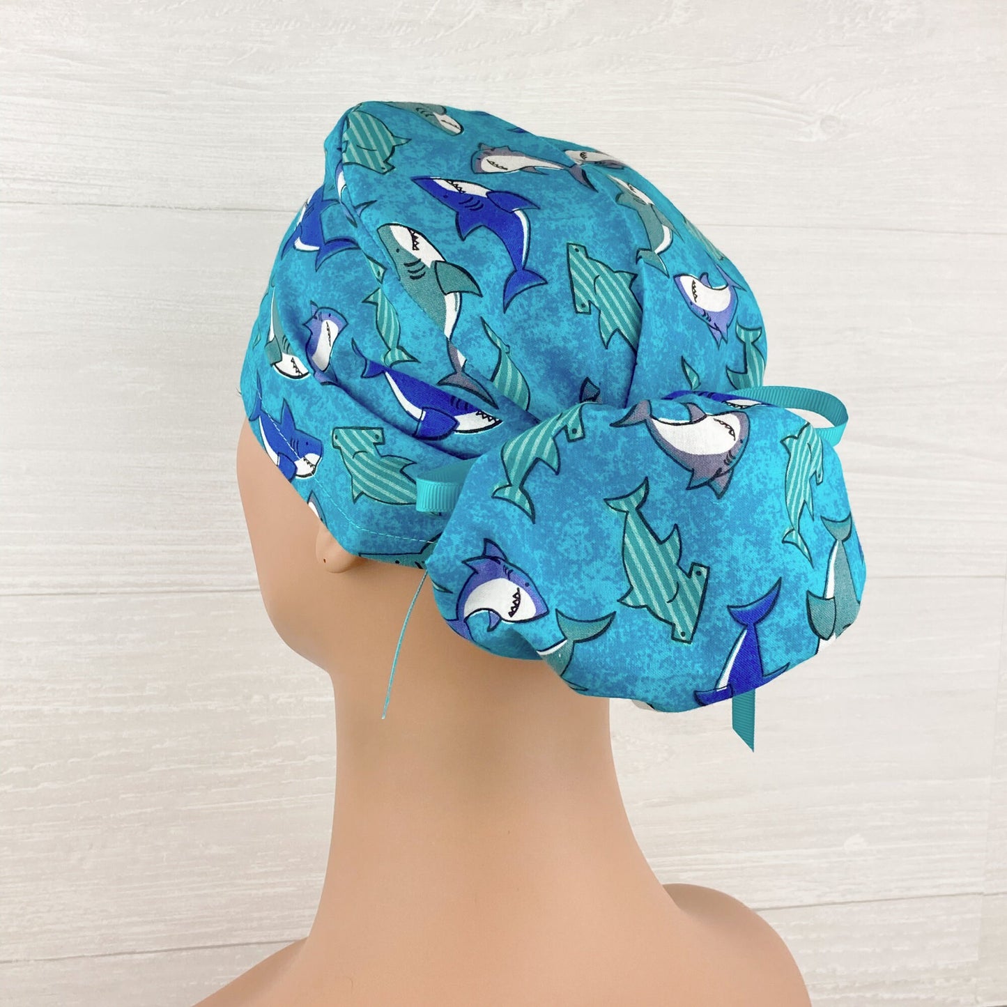 Sharks on Blue Ponytail Hat
