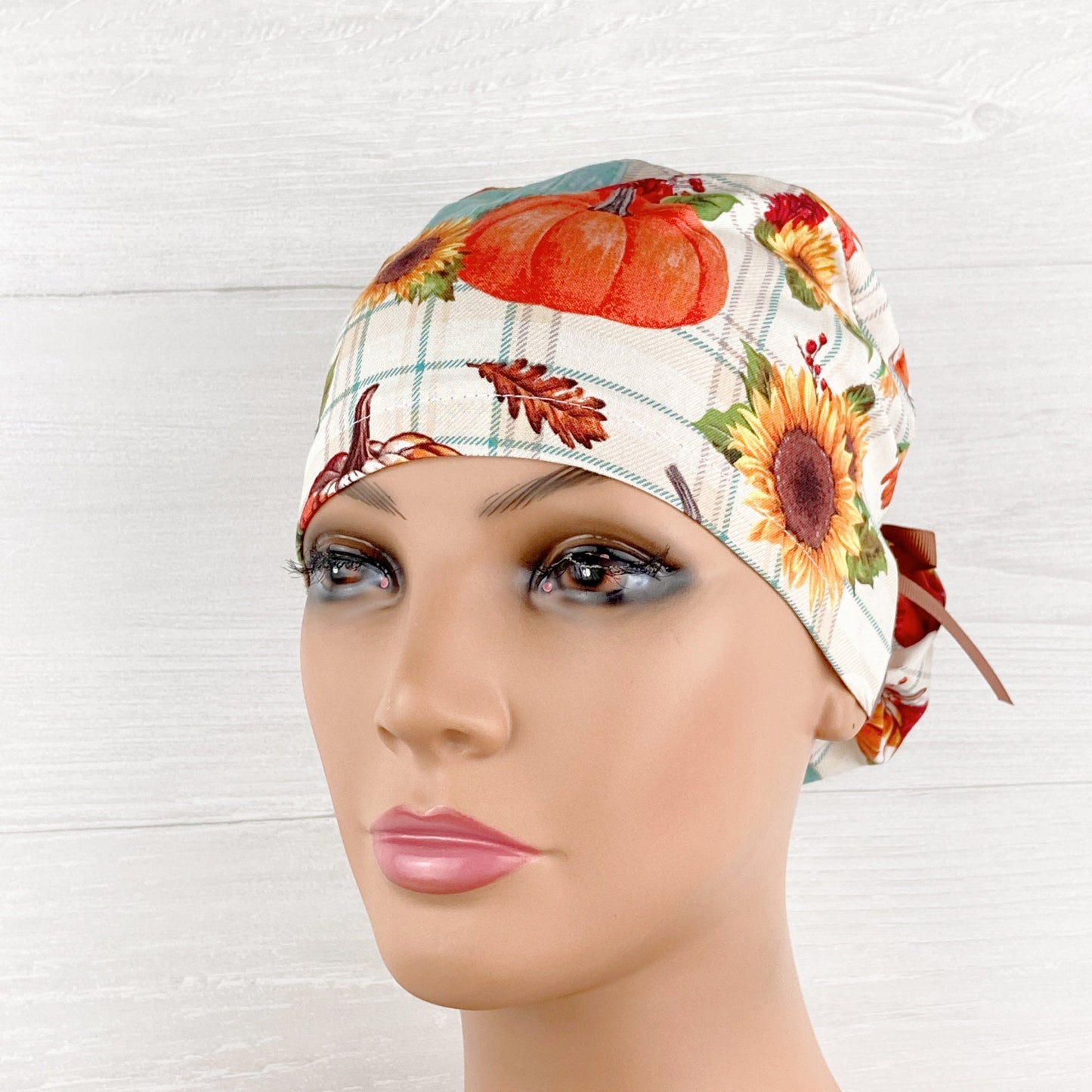 Pumpkin Floral Ponytail Scrub Hat