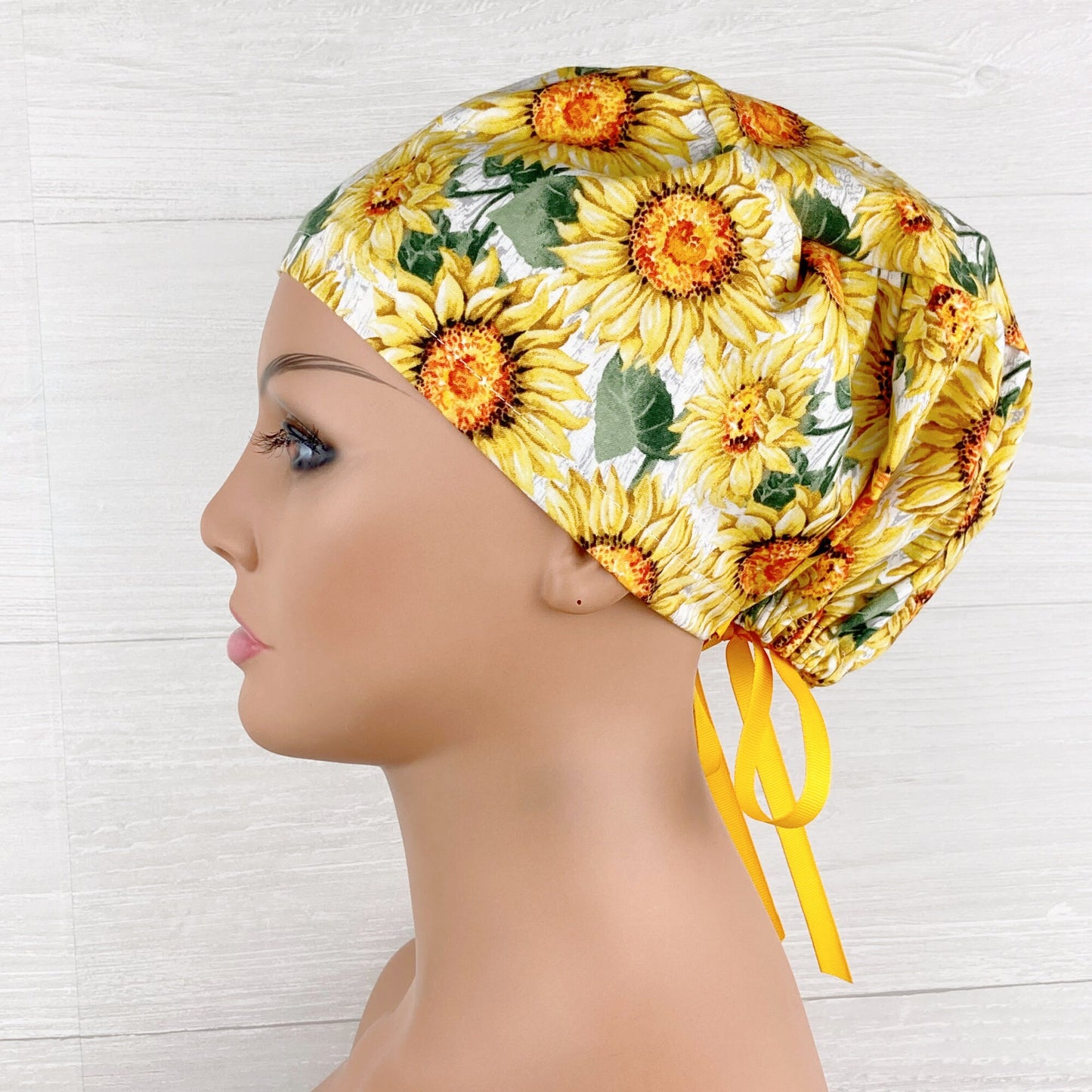 Handmade Surgical Scrub Cap - Scrub Hat - Women's Tieback - Sunflowers Women's Tieback Hat