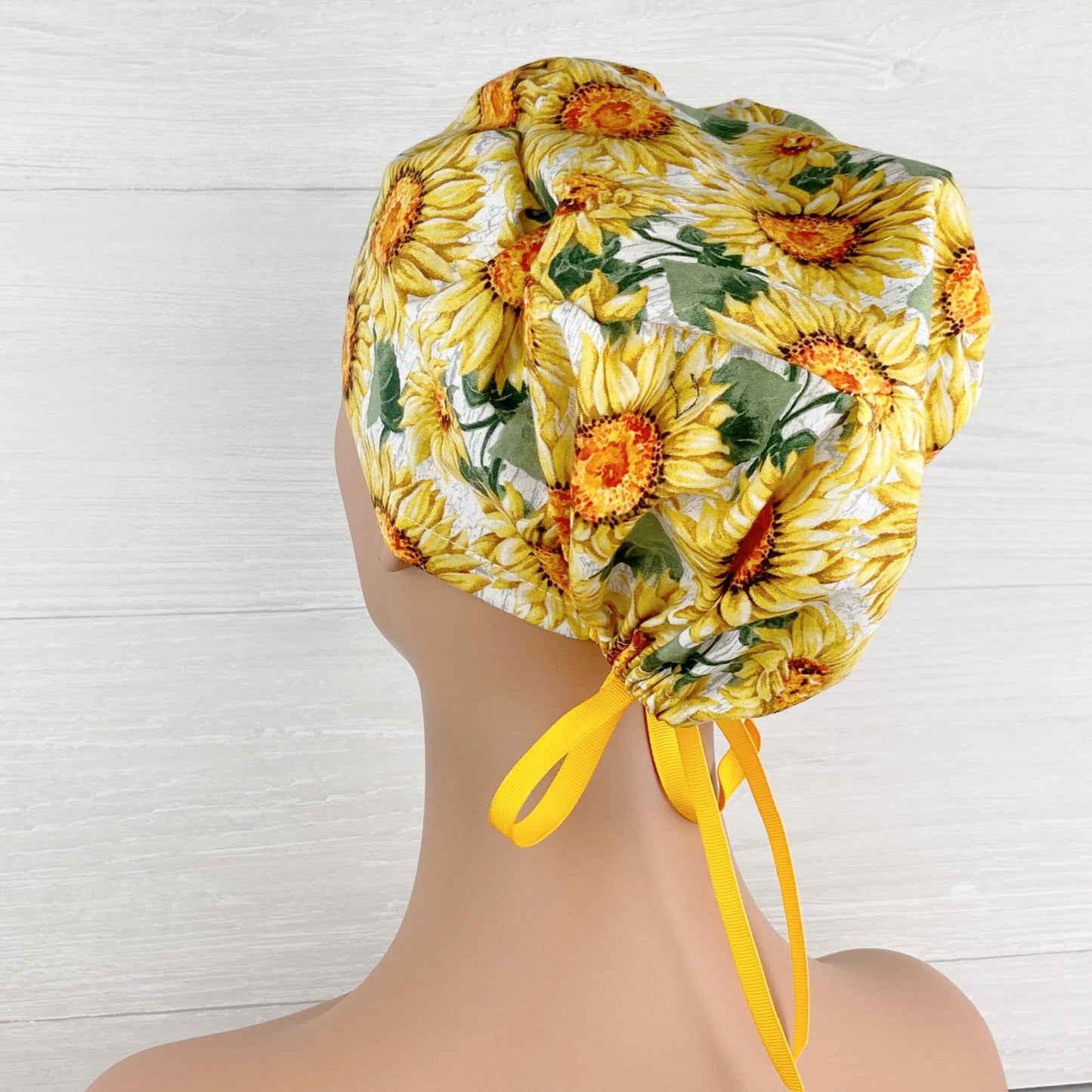 Handmade Surgical Scrub Cap - Scrub Hat - Women's Tieback - Sunflowers Women's Tieback Hat