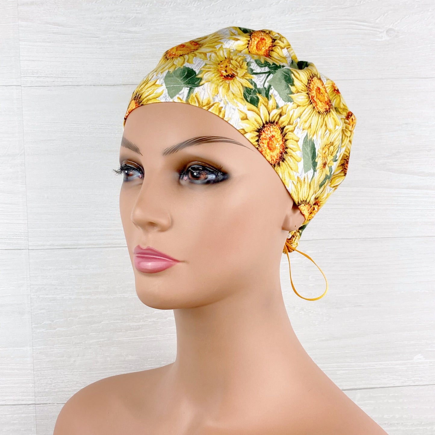 Handmade Surgical Scrub Cap - Scrub Hat - Women's Tieback - Sunflowers Women's Tieback Hat