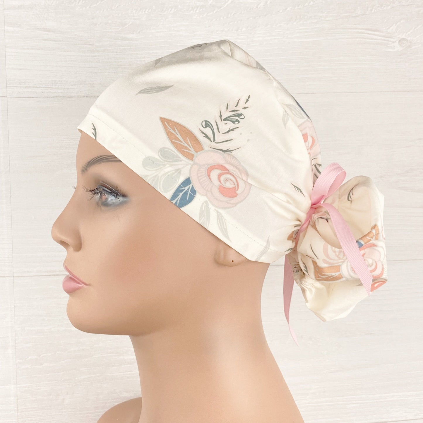 Blooms on Cream Ponytail Hat