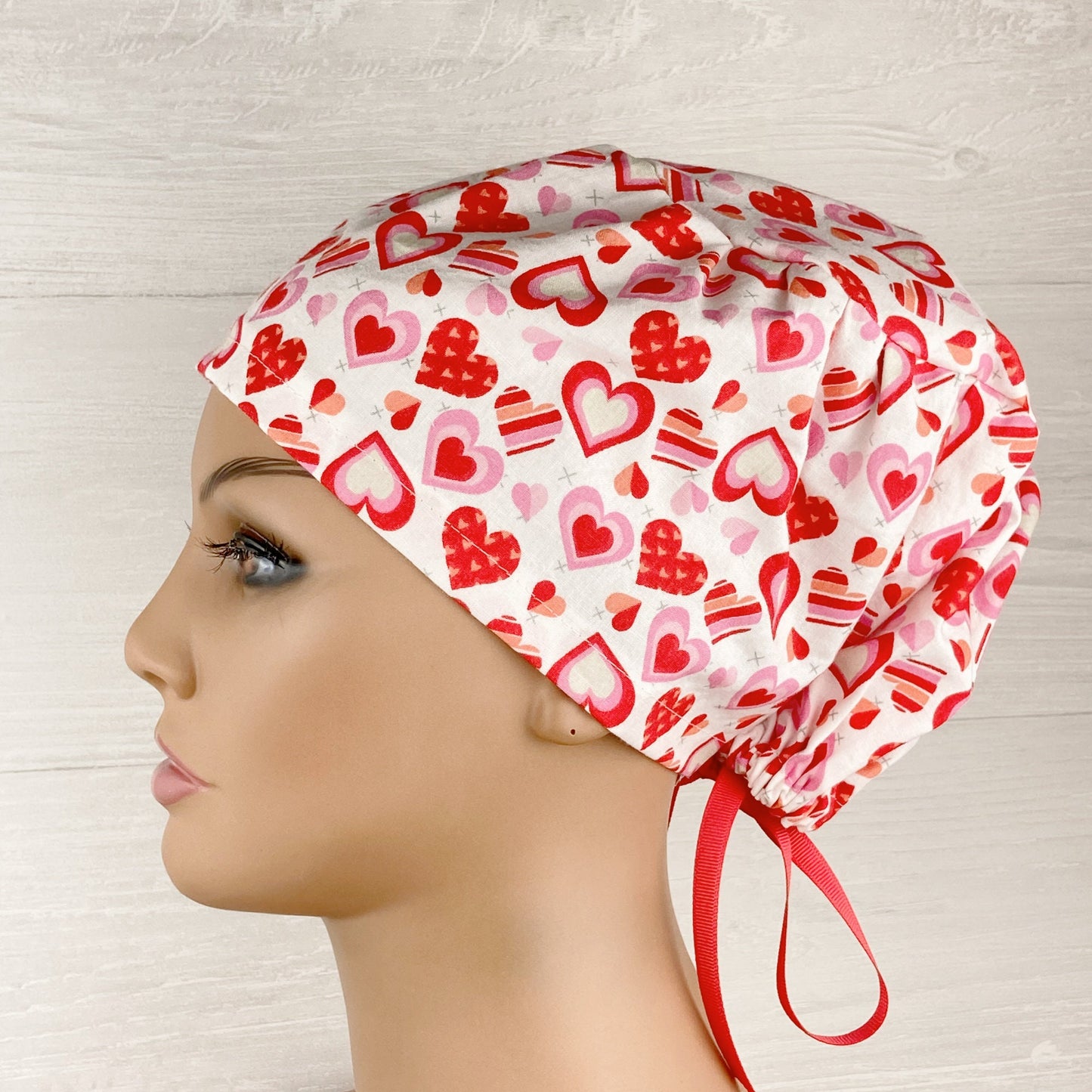 Hearts and Kisses on White Women's Tieback Hat