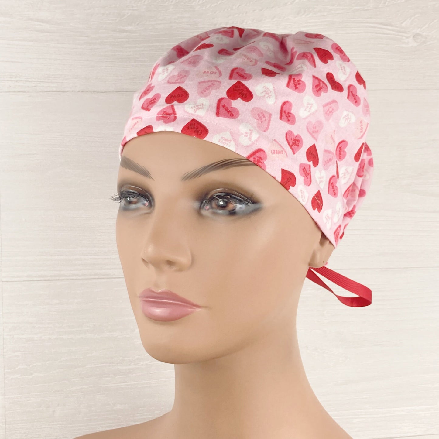 Candy Hearts on Pink Women's Tieback Hat