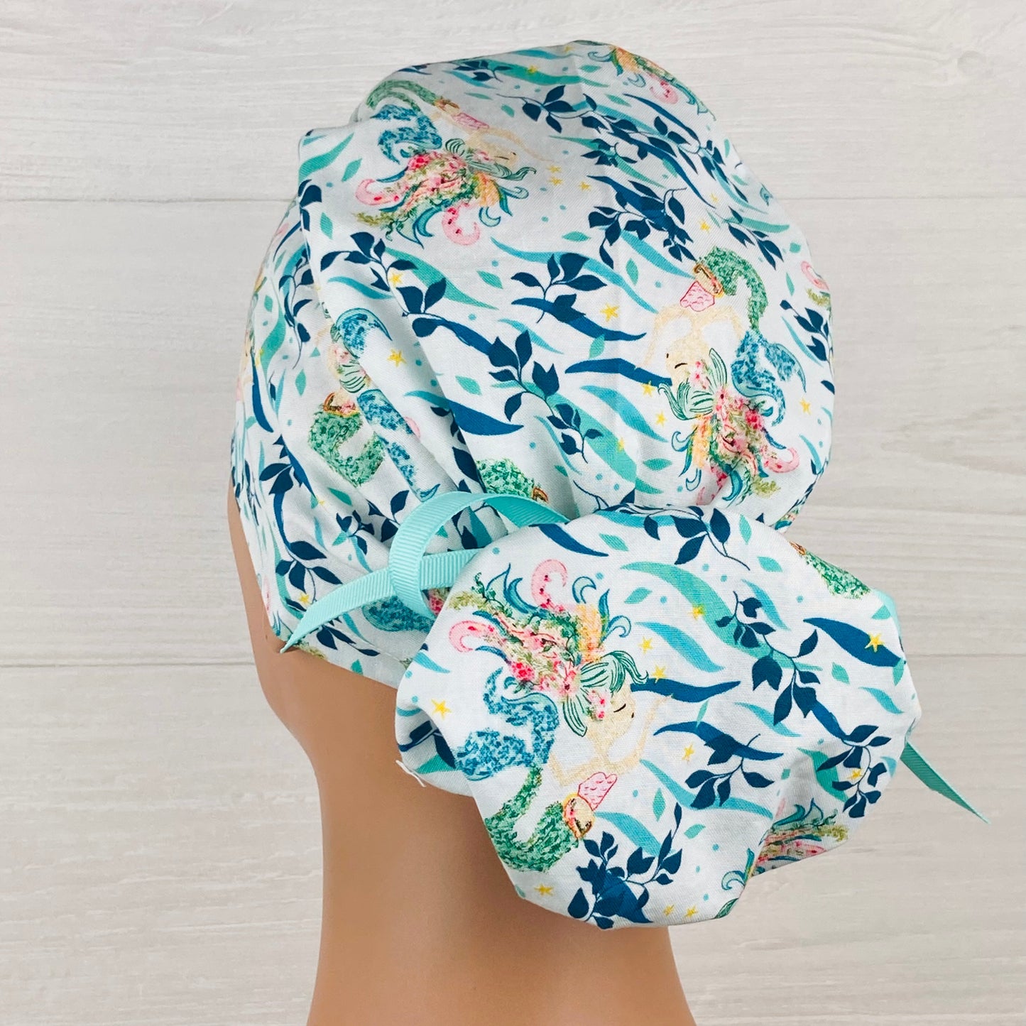 Mermaid Floral Aqua Ponytail Hat
