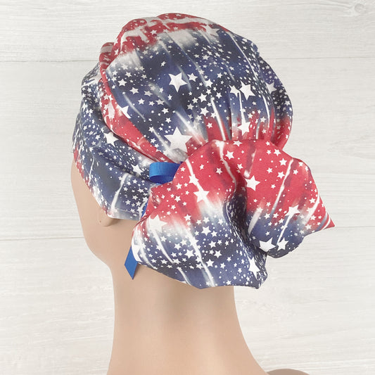 Patriotic Tie Dye Ponytail Scrub Hat