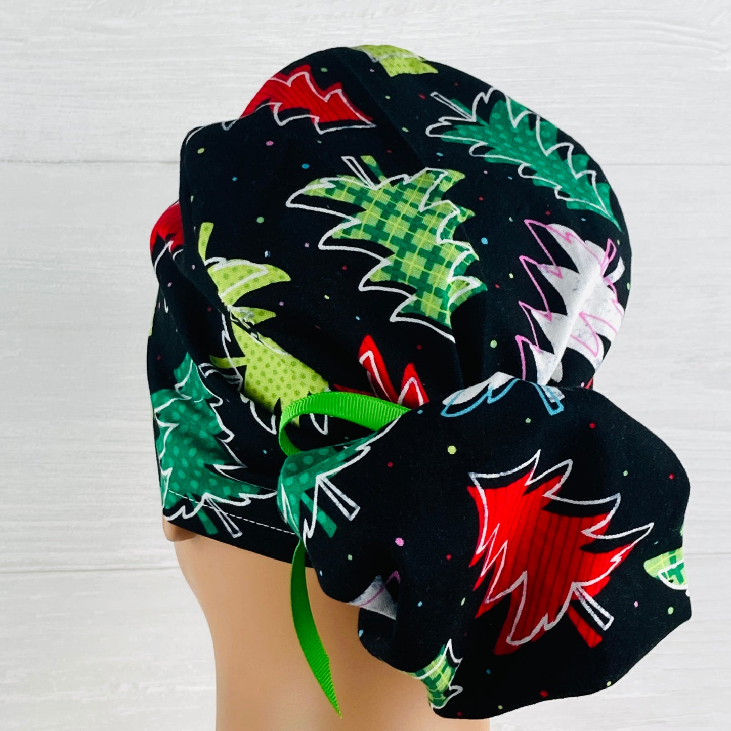 Patterned Christmas Trees Ponytail Hat