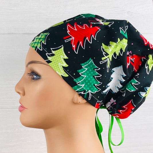 Patterned Christmas Trees Women's Tieback Hat