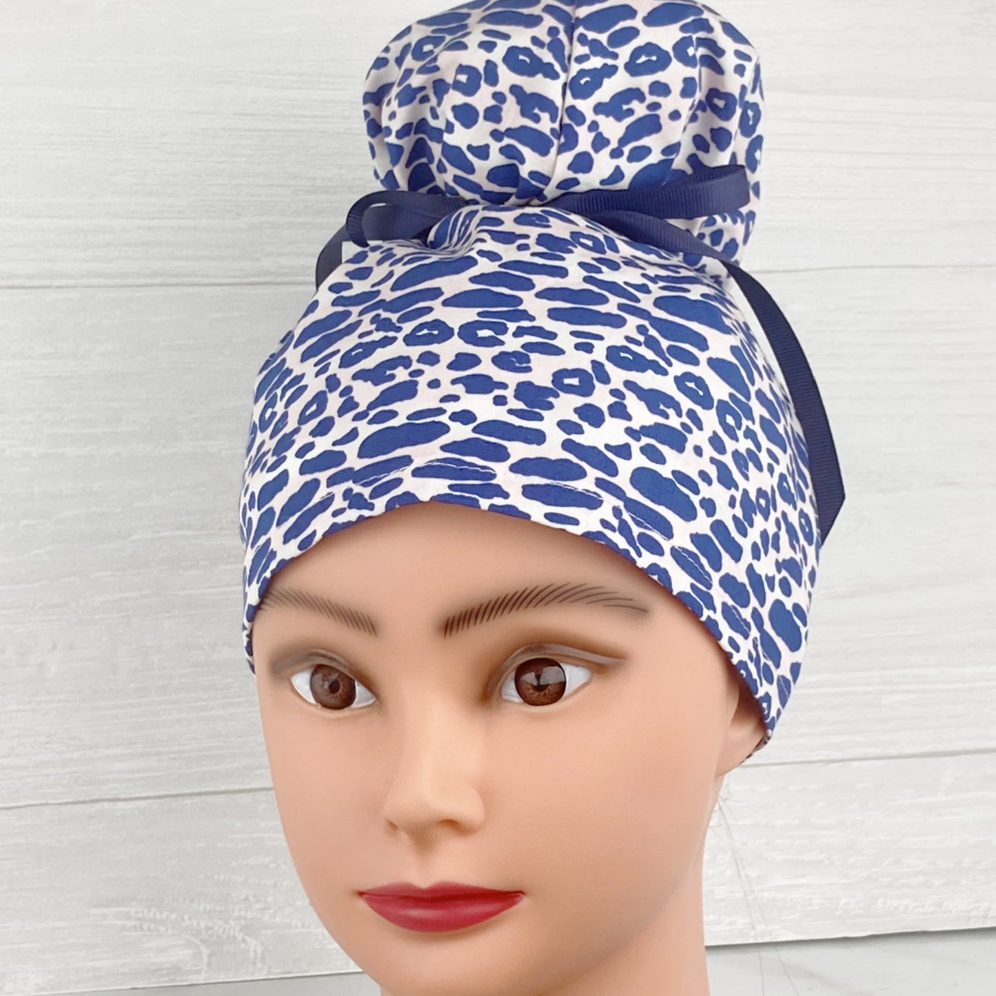 Navy and Pink Leopard Updo Scrub Cap