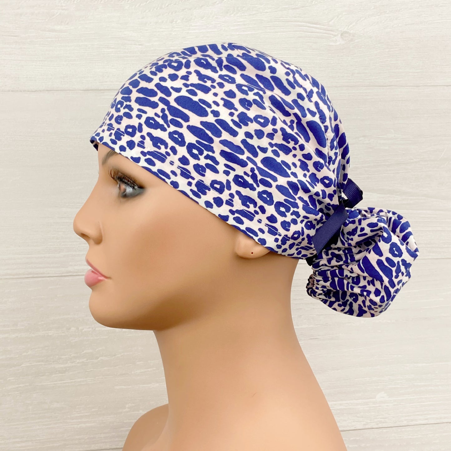 Navy and Pink Leopard Ponytail Hat
