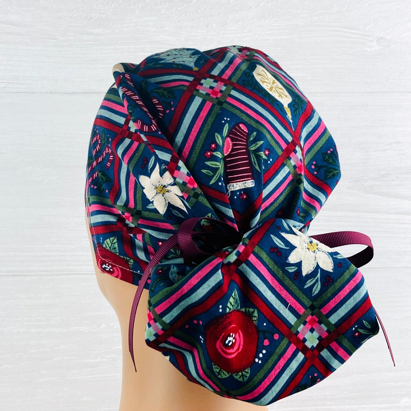 Plaid Christmas Ponytail Hat