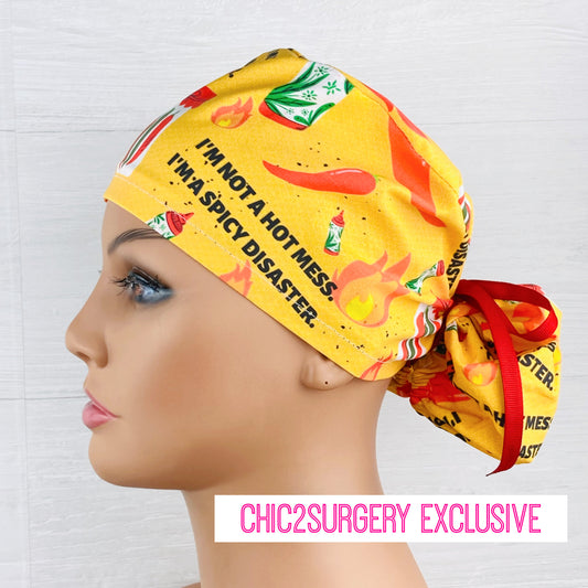 I'm Not a Hot Mess, I'm a Spicy Disaster Ponytail Scrub Hat