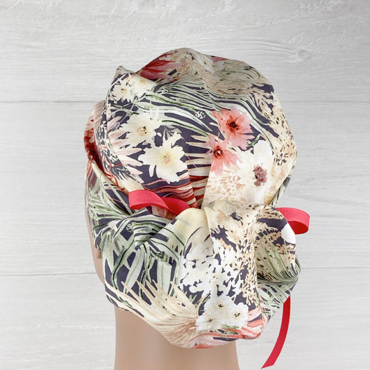 Tropical Floral Ponytail Scrub Hat